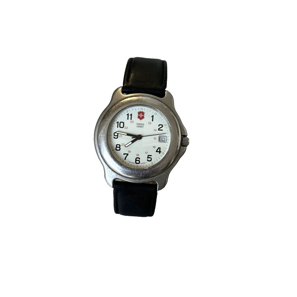 Vintage 1990s Swiss Army Officer's Watch 36mm White Dial Date New Battery